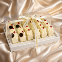 Boîte à dessert de luxe avec couvercle transparent et insert pour 12/24 gobelets, base blanche élégante, emballage pour gâteaux avec ruban doré, cadeaux de fête