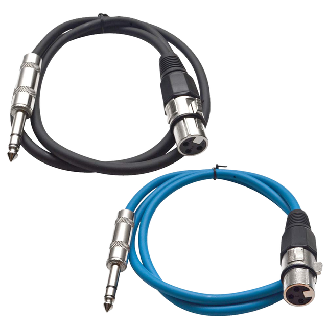 Audio SATRXL-F3-2 2 Pack 3 Foot TRS Male Female Balanced Patch Cables Oxygen-Free Copper Conductor Flexible Rubber