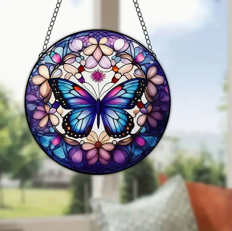 Wholesale Stained Acrylic Wall Plaque Decor Home Hanging Ornaments Butterfly Suncatcher For Window