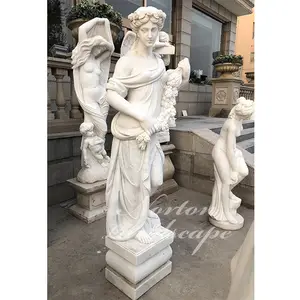 Đá cẩm thạch trắng tượng người phụ nữ cầm hoa ngoài trời Vườn trang trí đá hình tượng