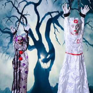 DAMAI Halloween Decorations Electric Voice Control Hanging Ghost Clown and Haunted House with Secret Room Horror Layout Props - Product Image 1