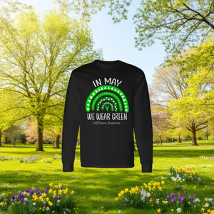 In maggio indossiamo una maglietta verde a maniche lunghe con stampa digitale unisex a girocollo per la consapevolezza dell'autostima - Product Image 3