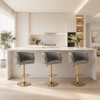 Tabouret de bar commercial au design opulent, pivotant, réglable en hauteur avec vérin à gaz, base dorée, pour îlot de cuisine, salon, café