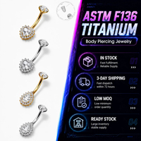 Thorrk G23 Titane Piercing de nombril à filetage externe 14G avec tige incurvée longue en zircon, Bijou de piercing