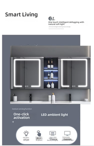 Mobile <span class=keywords><strong>Bagno</strong></span> Moderno con Doppio Lavabo, Specchio LED a Parete, Armadietto Impermeabile in Compensato Certificato CE - Product Image 2