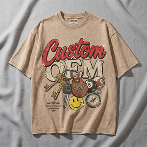 T-shirt vintage OEM personnalisé en coton 100% 230 GSM, avec strass, délavé à l'acide, imprimé numériquement, coupe oversize à épaules tombantes et coupe carrée - Product Image 1