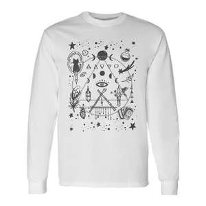 Camiseta de manga larga con símbolos místicos y triángulos, diseño premium para uso espiritual - Product Image 1