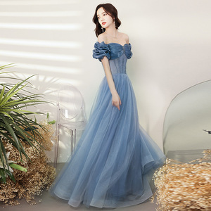 Robe de <span class=keywords><strong>soir</strong></span>ée française asymétrique épaule <span class=keywords><strong>d</strong></span>énudée pour femme, tenue de princesse de caractère, nouvelle collection été 2022 - Product Image 5