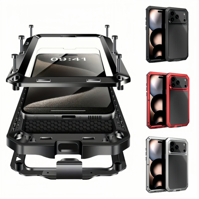 New Armor Metal Phone case for IPhone18ProMax Full Body protection Built in Tempered Screen Film Heavy-duty Shockproof Dustproof