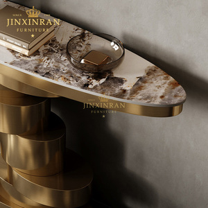 <span class=keywords><strong>Console</strong></span> d'entrée italienne moderne de luxe avec pieds en acier inoxydable doré et plateau en pierre frittée pour salon - Product Image 3