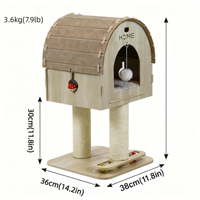 Condo pour chat en laine et sisal écologique facile à assembler, griffoir de luxe multi-niveaux, arbre à chat avec toit en feutre, design classique et moderne