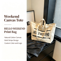 Sac fourre-tout en toile grande capacité, motif lettres imprimé personnalisé, sac à bandoulière réutilisable pour les courses et les trajets quotidiens, vente en gros