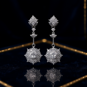 Pendientes de Oro Blanco E1355 con Diamantes en Forma de Flor, Engaste de Garra, Joyería Fina Clásica para Mujer, para Boda - Product Image 2