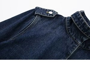 <span class=keywords><strong>Trench</strong></span> lungo X <span class=keywords><strong>donna</strong></span> Vintage inverno monopetto in Denim con colletto e cintura per l'autunno inverno blu - Product Image 4