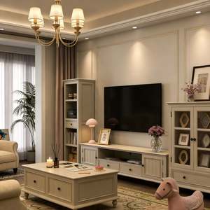 BALOM European Style Wooden <b>TV</b> Cabinet Living Room Furniture Set with Storage Drawers Classic Carved White <b>TV</b> <b>Stand</b> Design - Product Image 3