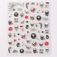 Autocollants pour ongles en plastique 3D d'Halloween, démon, citrouille, fantôme, faux ongles, autocollants pour ongles, art des ongles, crâne amusant, vente en gros