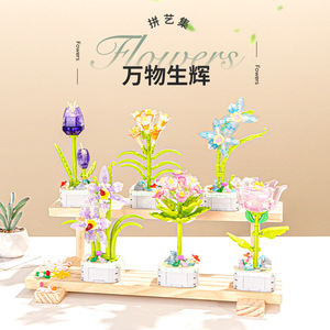 Ensemble de blocs de construction en plastique en forme de fleurs, 100-200 pièces, jouet éducatif pour adolescents de 2 à 14 ans, assemblage DIY, cadeau, ornement - Product Image 1