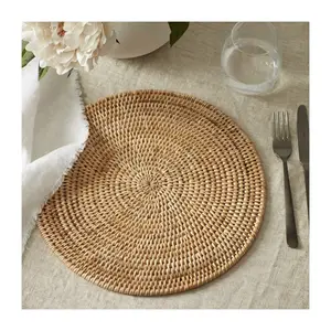 Best selling placemats rattan circle round placemat hand weaved kitchen dinnerware decorative plate table dish pad