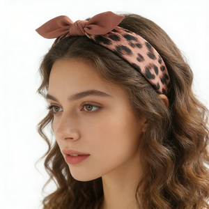 Serre-tête large fait main pour femme, motif léopard et pois, avec nœud et oreilles de lapin, style européen et américain, accessoires pour cheveux - Product Image 5