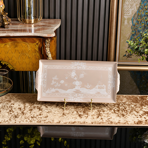 Vintage Floral Pattern Ceramic Rectangular Tray With Handles Multi Color Porcelain Serving Platter for Party Table - Product Image 3