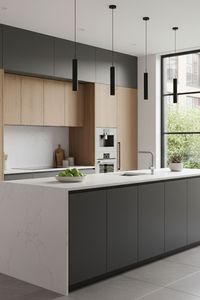 Juego <span class=keywords><strong>de</strong></span> Muebles <span class=keywords><strong>de</strong></span> Cocina Modulares Modernos, Acero Inoxidable, Madera Sólida con Textura <span class=keywords><strong>de</strong></span> Roble, Diseño Minimalista Moderno, Fregadero RTA - Product Image 1