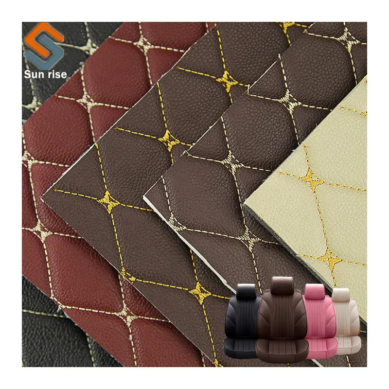 Recycled Car Interior Quilted Embroidery Pvc Leather Fabric For Foam Car Seat Covering, Anti-Mildew Synthetic Leather For Mats