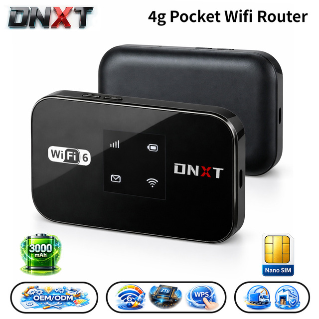 DNXT 4g Router with Sim Card WiFi6 300Mbps Internet Mobile Wifi WPS 3000mAh Wi-fi Pocket AP Mode Type-C 4g Router Usb Travel Use