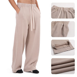 Pantalones Casuales Holgados de Hombre Estilo Vintage Lavado, 100% Algodón, con Parches, Pierna Ancha, Cintura Elástica, Tipo Chándal - Product Image 3