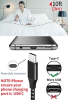 Cable de Carga Rápida USB-C Tipo C de 3 m (10 pies) con Trenzado de Nailon, QC3.0 3A, para Teléfono Móvil y Tableta con Puerto USB-C