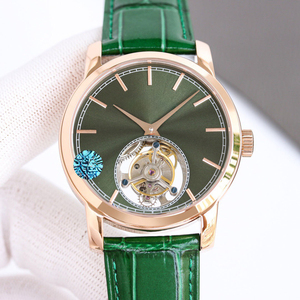 Reloj de Moda Popular Más Vendido, Correa de Cuero Genuino Verde, Reloj de Acero Inoxidable para Hombre, Uso Casual, Reloj Mecánico - Product Image 6