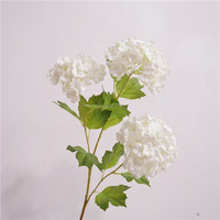 Bunga Artificial Berkualitas Tinggi Real Touch Melembapkan 3 Cabang Dekorasi Bunga Tunggal Film Bola Salju Hijau Hydrangea Floral