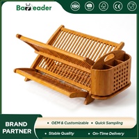 Égouttoir à vaisselle pliable en bambou carbonisé sur mesure, à 2 niveaux en forme de X, pour comptoir de cuisine avec porte-couverts