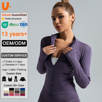 Chaqueta de Yoga a Precio de Fábrica, Elástica en 4 Direcciones, Cuello Alto, Manga Larga, con Orificio para el Pulgar, para Yoga y Running al Aire Libre