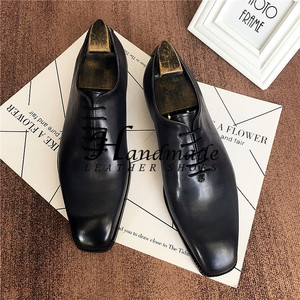 Chaussures derby formelles pour homme en cuir véritable haut de gamme, faites à la main, grises, style rétro, peintes, pour le bureau et les trajets quotidiens - Product Image 3