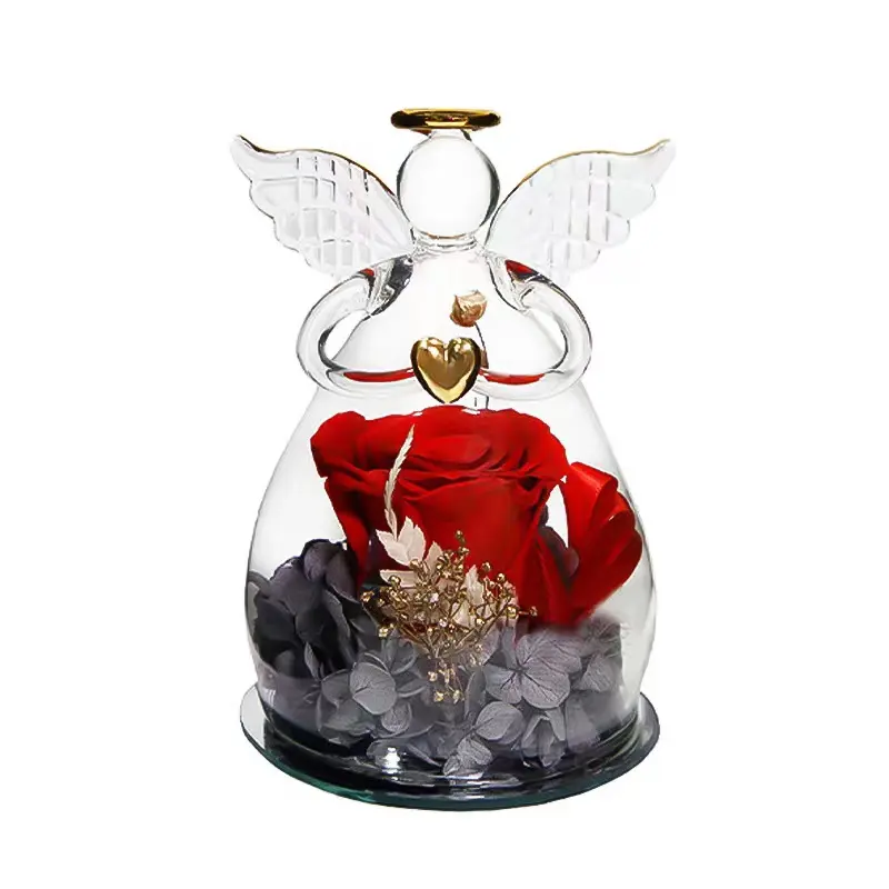 Angel Dome Lovely Immortal Romantic Gift Preserved Fresh Roses Made Flower With Crown Valentine