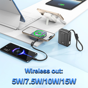 Banques d'alimentation sans fil magnétiques pliables 15W 20000mAh à charge rapide avec câbles, aimant et support - Product Image 5
