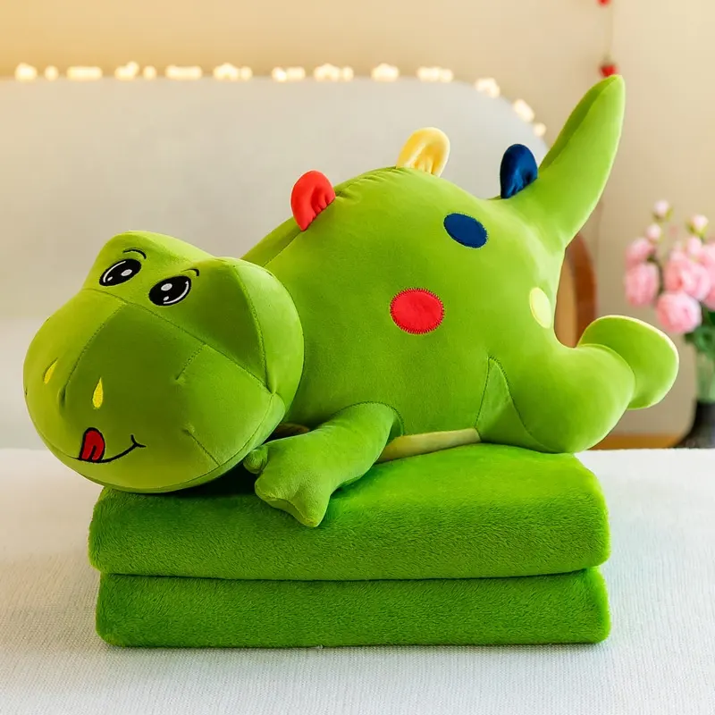 Vente en gros de couette pour climatiseur tricératops peluche couverture pour sieste oreiller pour poupée