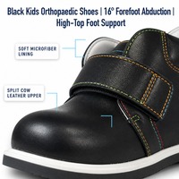Chaussures orthopédiques noires pour enfants 16 °   Chaussures de soutien de la voûte plantaire à tige haute en cuir de vachette pleine fleur, doublure en microfibre, semelle en caoutchouc