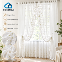 Voilages blancs brodés économiques, aspect dentelle française, avec liens de fixation perlés pour la décoration intérieure de fenêtre de chambre moderne