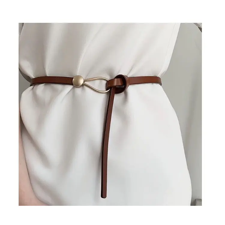 Traje de moda cinturón Delgado damas nudo decorativo de cuero genuino cinturón de cintura para las mujeres