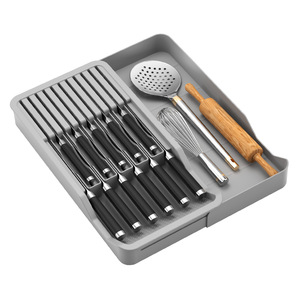 Boîte de rangement pour couteaux AOMS, organiseur de tiroir en plastique avec séparateurs pour couteaux et ustensiles de cuisine - Product Image 1
