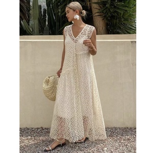 ชุดเดรสออกงานฤดูร้อนสำหรับผู้หญิง ขายส่ง แบบไม่มีแขน ผ้าลูกไม้ ทรงเข้ารูป เอวสูง <span class=keywords><strong>ล</strong></span>ายเรียบ ยาวค<span class=keywords><strong>ล</strong></span>ุมเท้า - Product Image 1