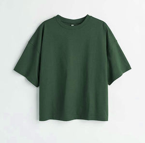 T-shirt Boxy T-shirt sur mesure Jersey de coton doux lourd Col ras du cou côtelé épaules tombantes T-shirt à manches larges - Product Image 3