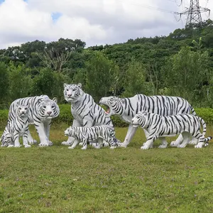 גודל טבעי מותאם אישית פסל נמר לבן בנגל פארק חיצוני גן חיות נוף גן שרף בעלי חיים קישוט פיברגלס פסל נמר