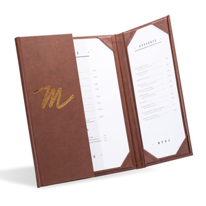 Porte-menus en gros à trois vues avec ouverture centrale, support de menu sur mesure avec coins fixes à l'intérieur - Product Image 5