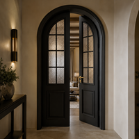 Porte intérieure double en verre cannelé noir cintrée sur mesure pour villa, hôtel, appartement