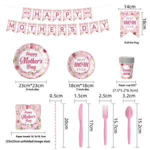 Ensemble de décoration de fête de la fête des mères plateau en <span class=keywords><strong>papier</strong></span> jetable tasse <span class=keywords><strong>serviette</strong></span> thème fleur Style chinois - Product Image 4