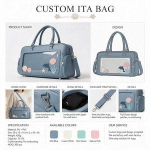 Bolso de Hombro Personalizado Estilo Ita-Bag de PU con Ventana Transparente de PVC, Decoración de Lazo y Ribete de Encaje, Estilo Japonés - Product Image 2