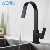 Robinet de cuisine Momali à col de cygne, à levier unique, à hauteur de plafond, noir mat, pour eau chaude et froide, robinet de lavabo en cascade