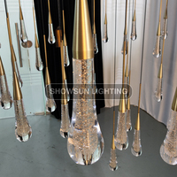 Lustre moderne en verre en forme de goutte de pluie de 36 pouces, en laiton, avec éclairage LED suspendu pour salon